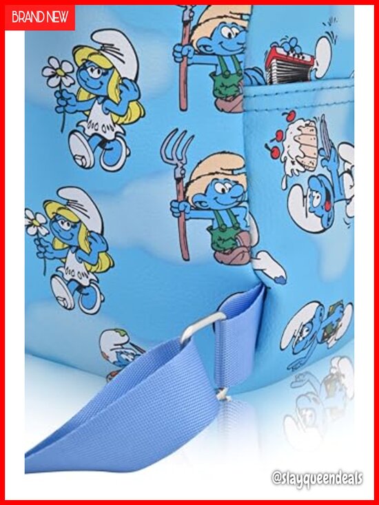 Officially Licensed Smurfs Mini Backpack PU Leather Adjustable Straps Cute